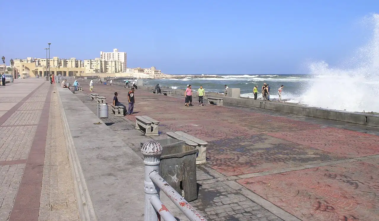 Locals walking along the Corniche of Alexandria