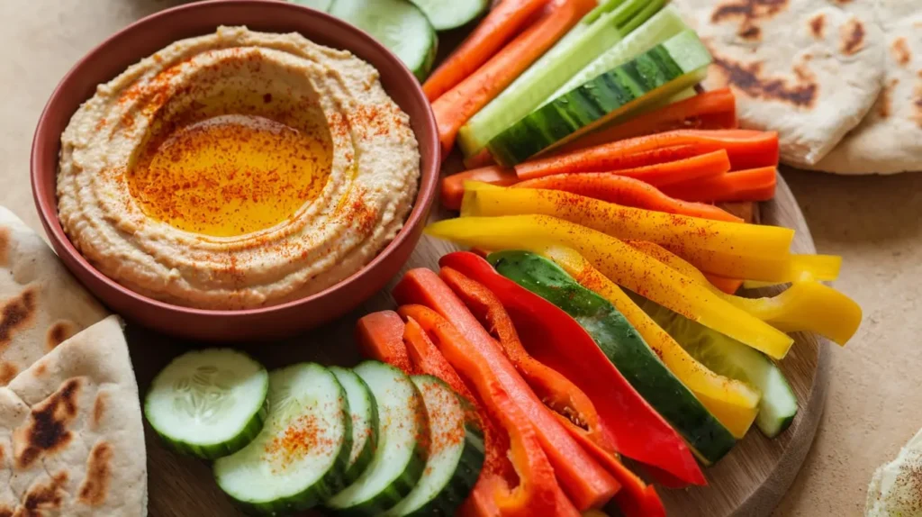 Freshly Cut Veggies and Hummus