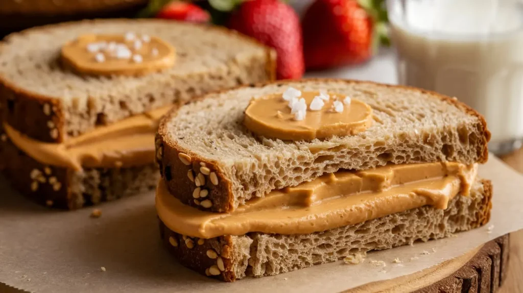 Peanut Butter Sandwiches on Whole Grain Bread